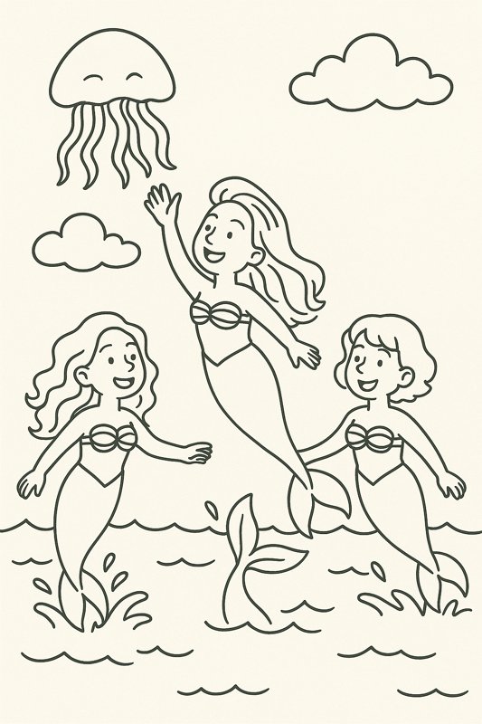 Beach Day Mermaids Coloring Page artwork