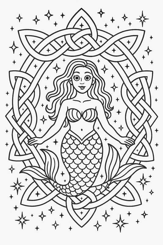 Celtic Star Mermaid Coloring Page artwork