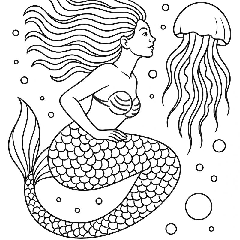 Deep Sea Mermaid Coloring Page artwork