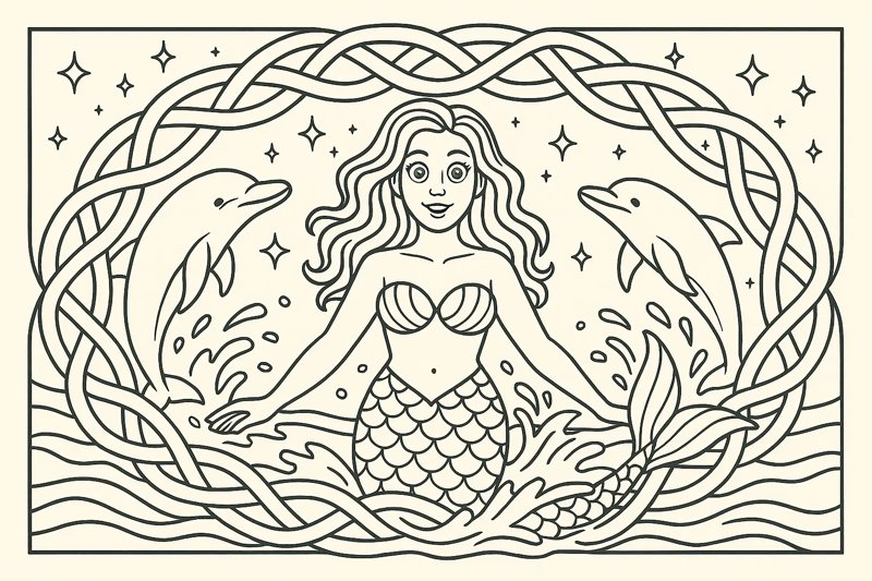Dolphins at Play Coloring Page artwork