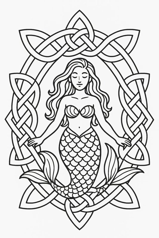 Knotwork Mermaid Coloring Page artwork