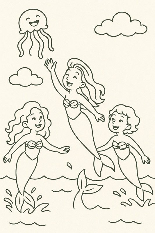 Splashing Mermaids Coloring Page artwork