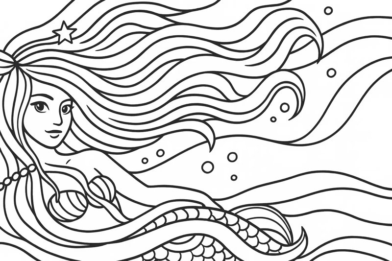 Waves in Her Hair Coloring Page artwork